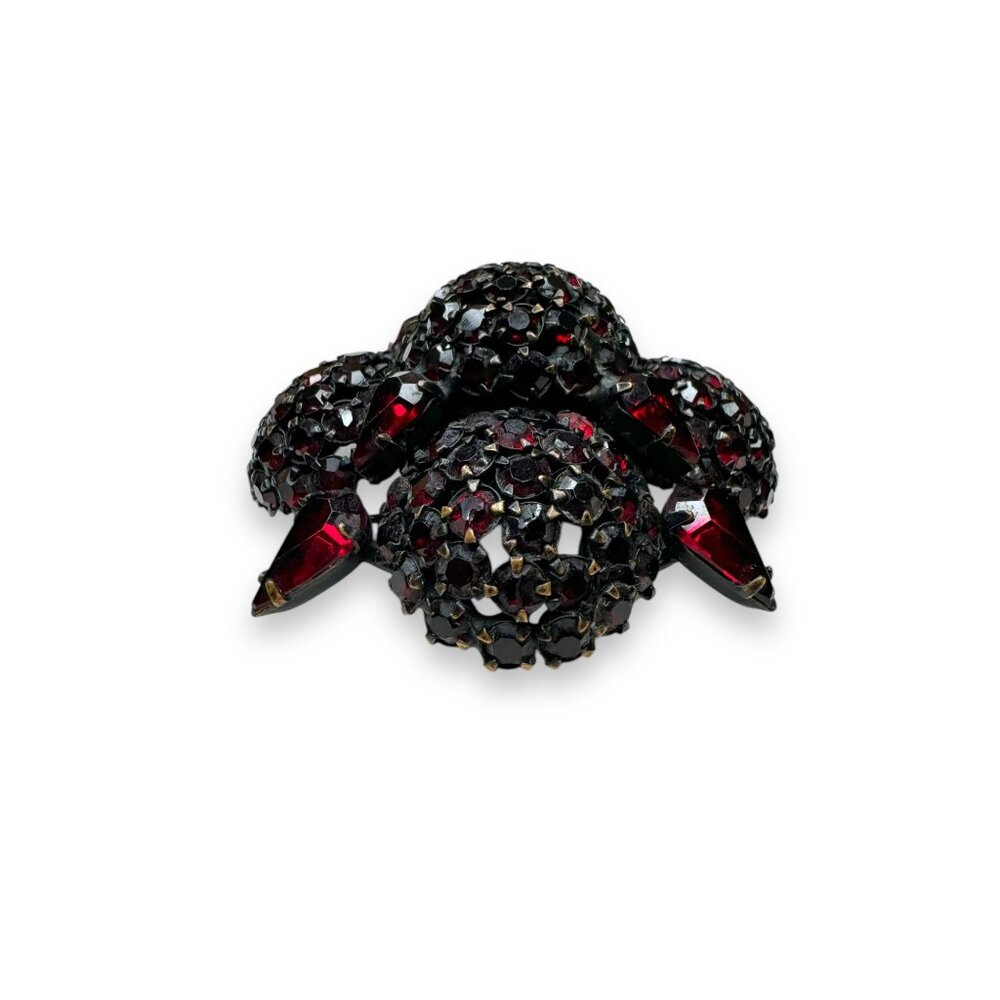 Vintage Warner Red Crystal Flower Brooch Pin Japanned Metal 2.5" Diameter - Picture 12 of 13